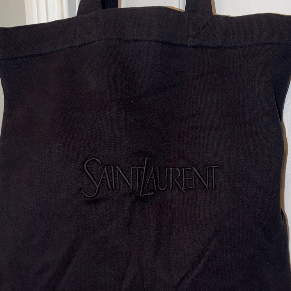 Saint Laurent Black Embroidered Logo Tote Bag in Black Fleece 100% Cotton - Picture 2 of 8